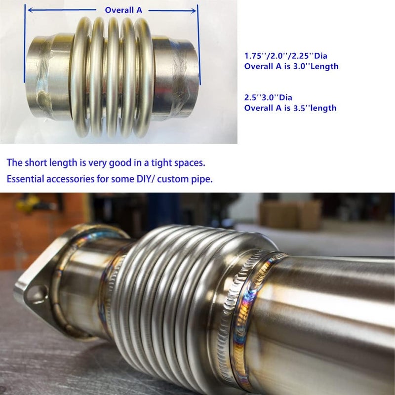 RCCT 3'' Car Exhaust Flex Bellow Accessories 3.0In Racing Performance Parts Stainless Steel 304 T304 Joint Pipe(ID 3.0’’-3.5’’ Overall) - Image 4
